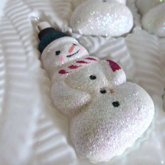 NEW VINTAGE CHRISTMAS SNOWMAN GLASS ORNAMENT SET OF 4 - Picture 5 of 7